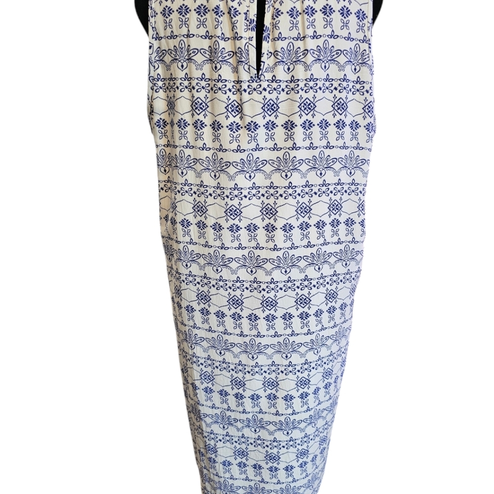 LOFT Blue and White Lined Dress Size Large - Picture 3 of 6
